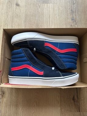Vans Navy Blue High-Top Sneakers with Red Side Stripe